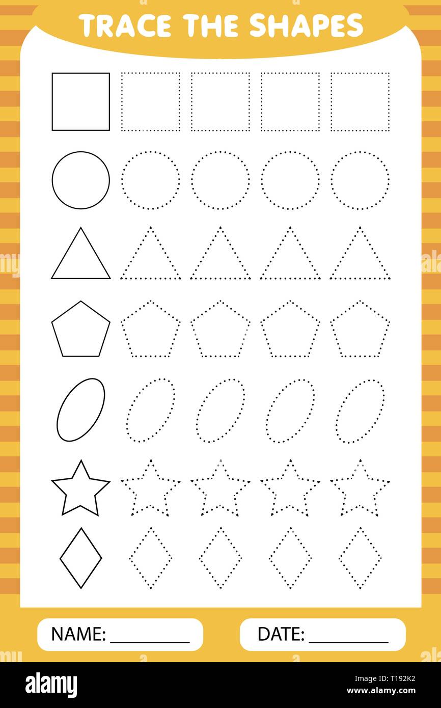 learning for children, drawing tasks. trace the geometric shapes around the contour. Stock Vector