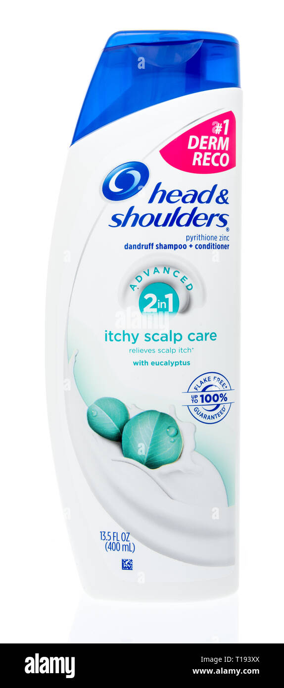 Winneconne, WI - 17 March 2019: A bottle of Head and Shoulders advanced 2 in 1 itchy scalp care shampoo and conditioner on an isolated background Stock Photo