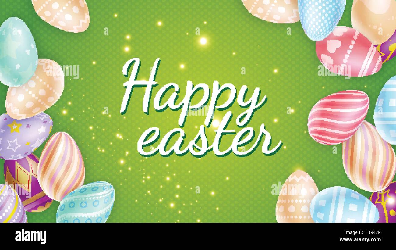 Happy Easter Writing Amidst Sparks And Painted Eggs Stock Vector Image Art Alamy