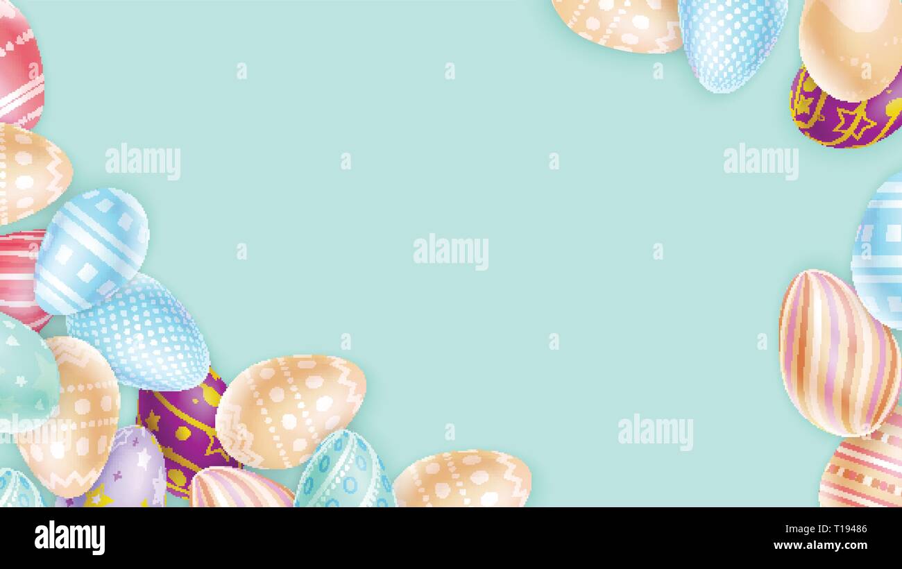 Beautiful Easter eggs on blue Stock Vector