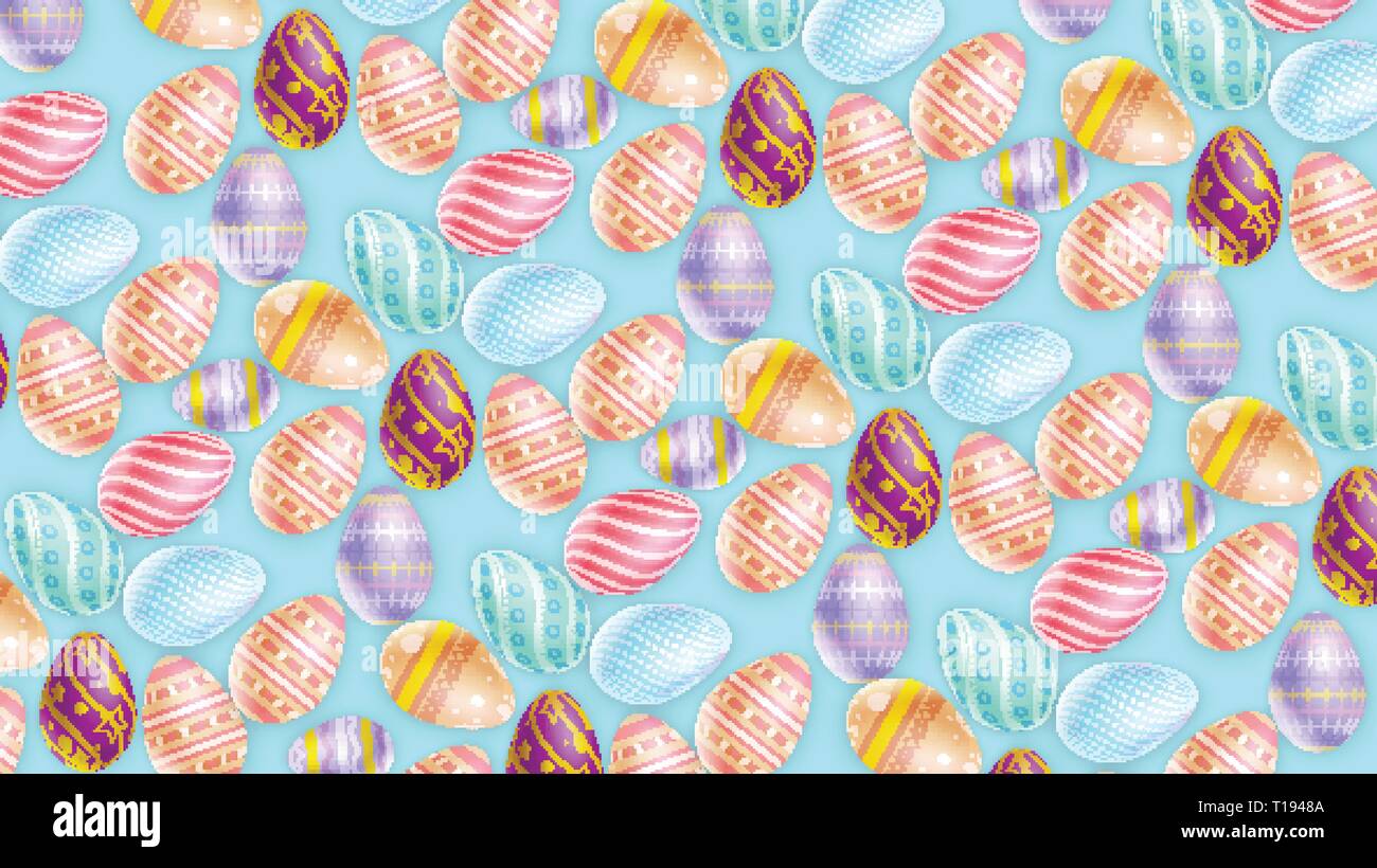 Collection of colored eggs on blue Stock Vector