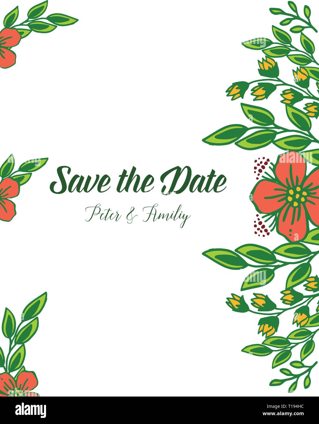Vector illustration beauty of orange flower frame with elegant wedding ...