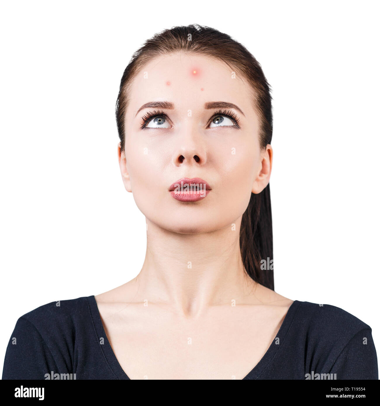 Woman with pimple on face Stock Photo - Alamy