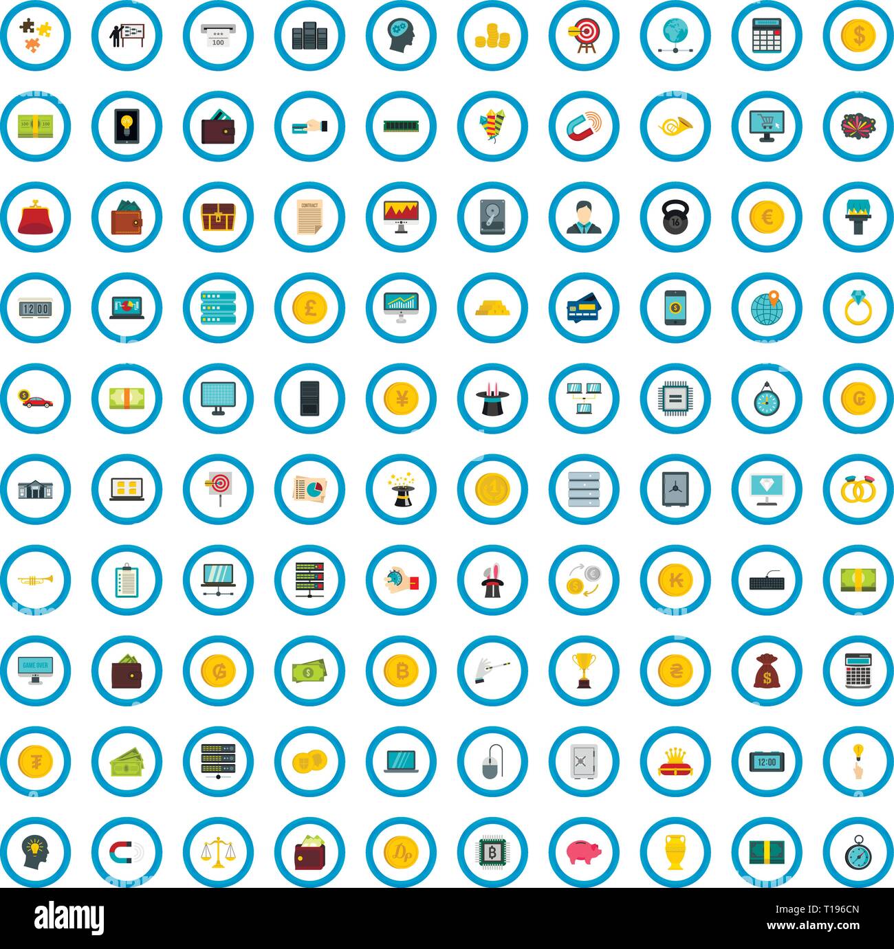 100 mining investigation icons set, flat style Stock Vector
