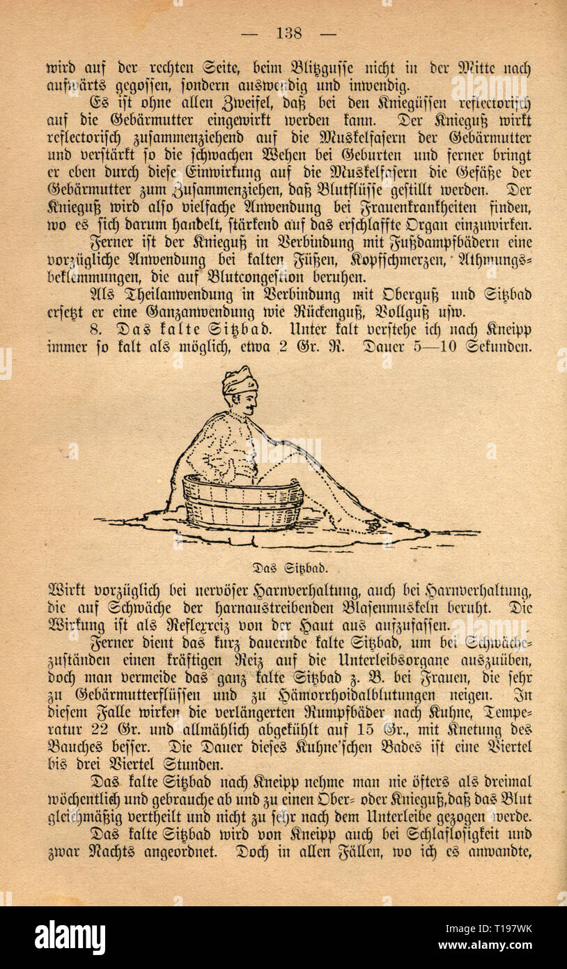 medicine, specialist book, naturopathy, 'Die neue Naturheilmethode' (New Naturopathic Treatment), by Max Walser, Ist part, second edition, paragraph on hip baths, Posen, 1893, Additional-Rights-Clearance-Info-Not-Available Stock Photo
