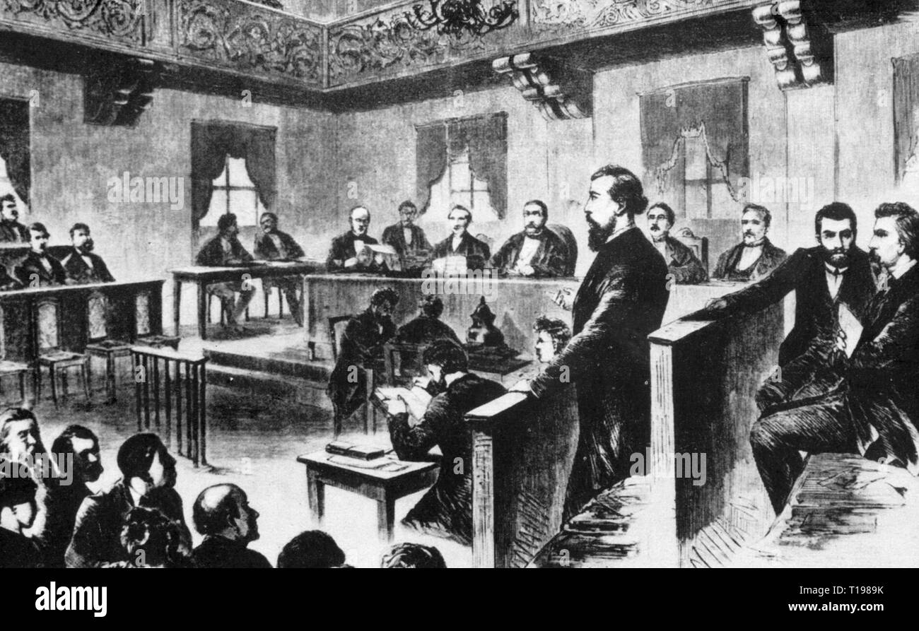 justice, trials, Leipziger high treason trial, Leipzig jury court 11.3. - 26.3.1872, Additional-Rights-Clearance-Info-Not-Available Stock Photo