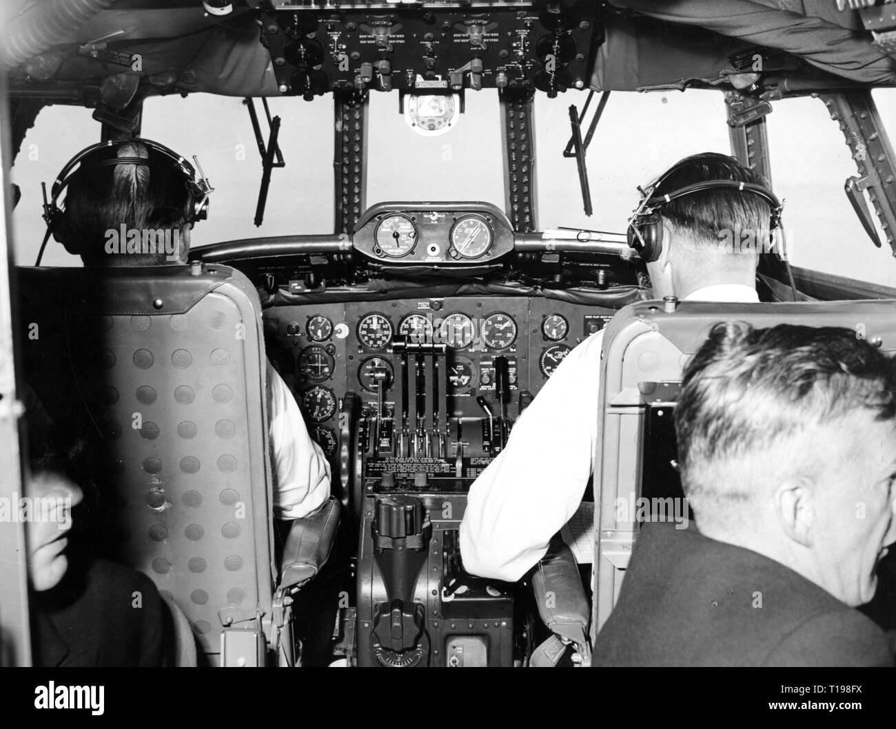transport / transportation, aviation, staff, flying staff, pilot, copilot and radio operator, cockpit an aircraft of the German Lufthansa, mid 1950s, Additional-Rights-Clearance-Info-Not-Available Stock Photo