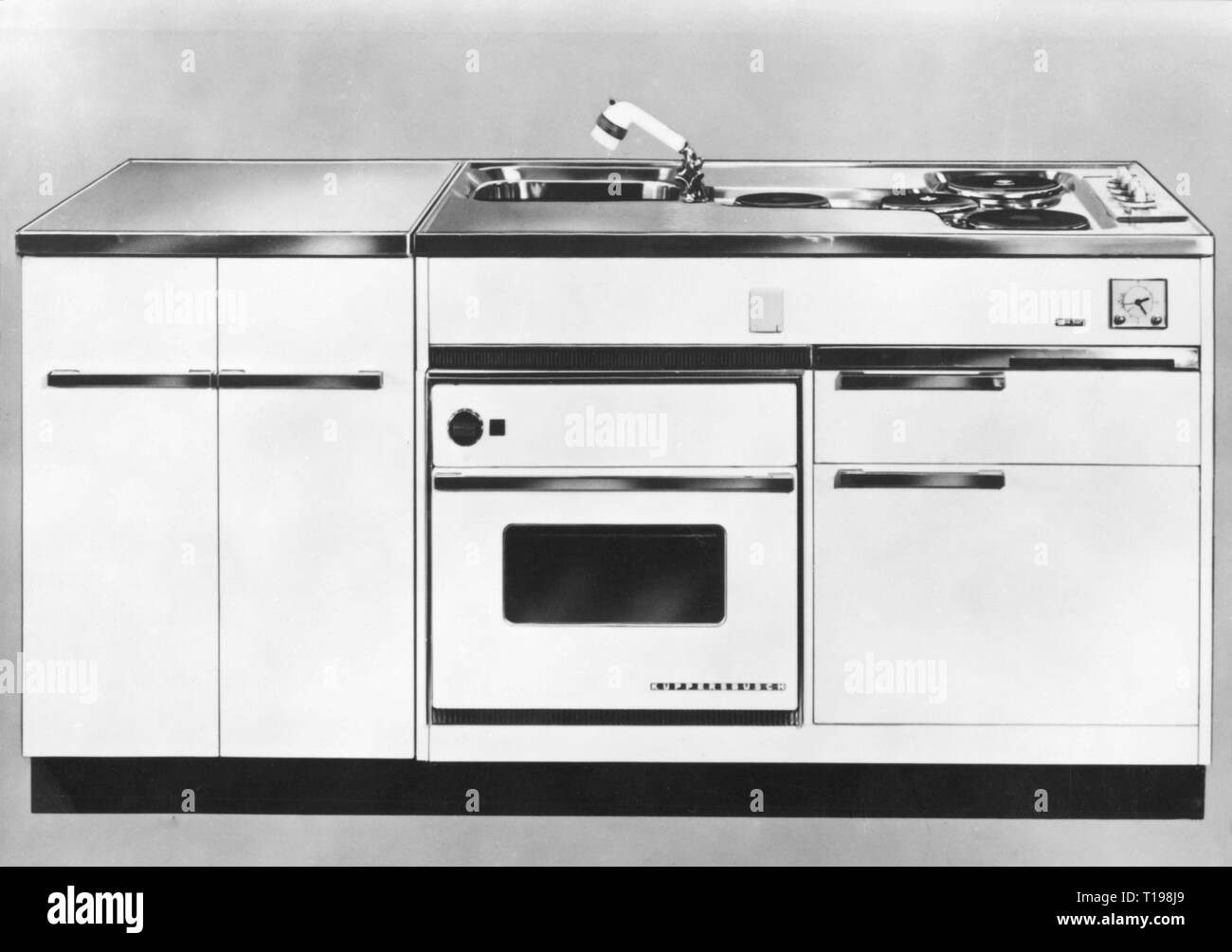 household, kitchen and kitchen equipment, kitchen unit by 'Kueppersbusch', 1960s, Additional-Rights-Clearance-Info-Not-Available Stock Photo