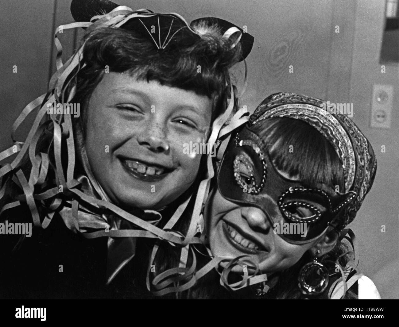 festivities, carnival, two disguised young girls, 1950s, Additional-Rights-Clearance-Info-Not-Available Stock Photo