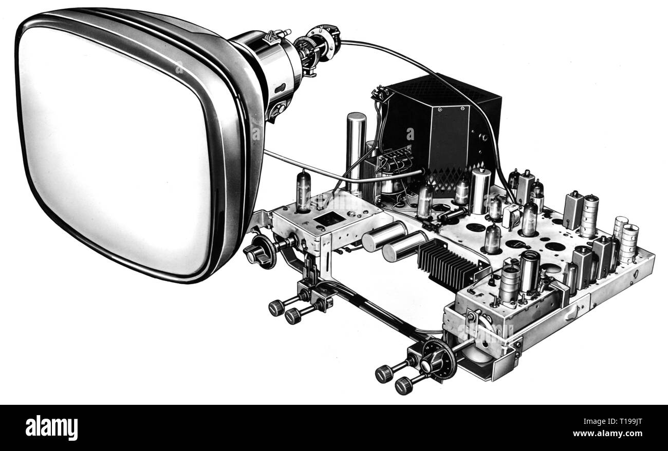 broadcast, television, chassis of a Grundig television set and 43 centimeter picture tube, Germany, later 1950s, Additional-Rights-Clearance-Info-Not-Available Stock Photo