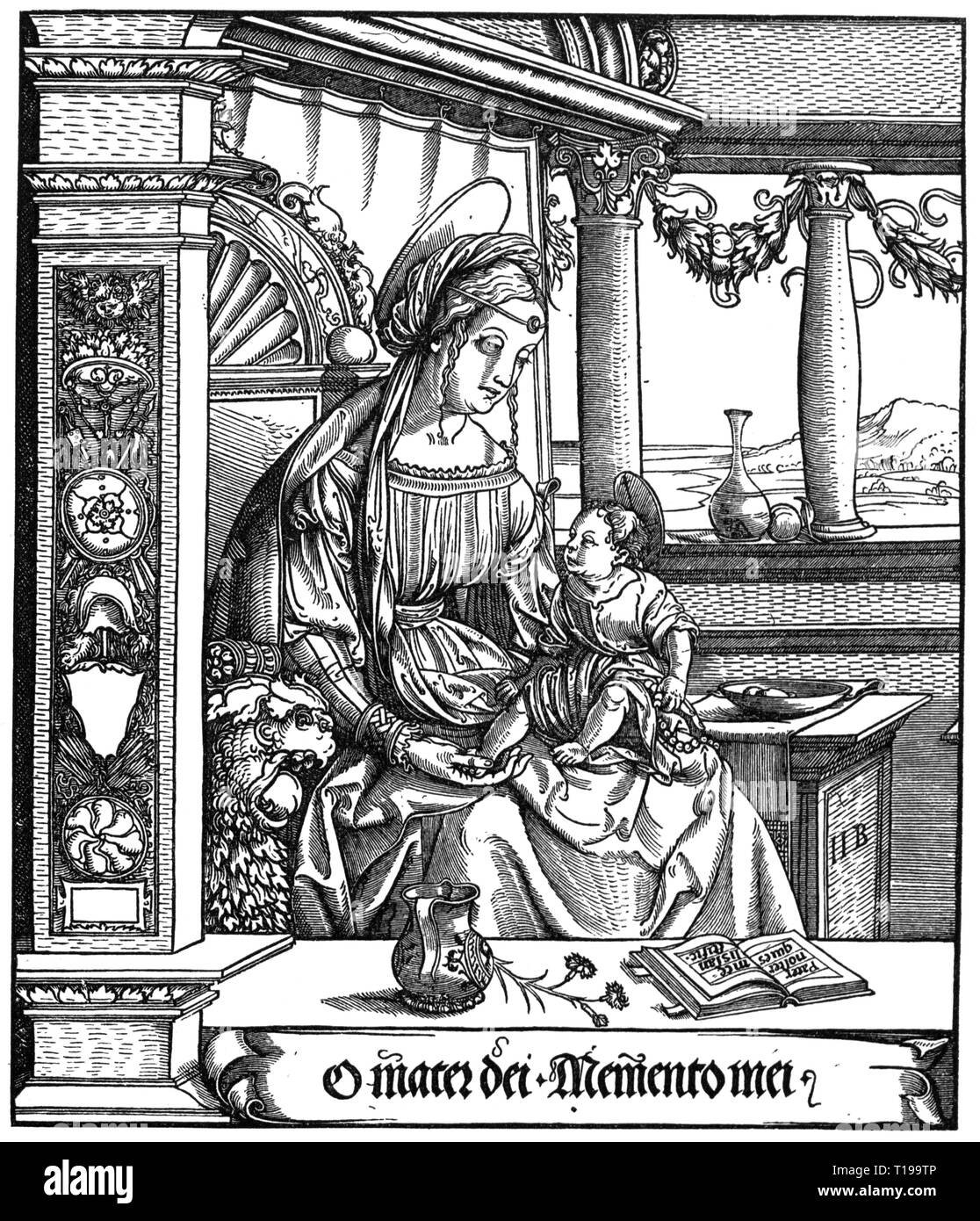 religion, Christianity, Madonna / Mary with child, Madonna with the child, woodcut, by Hans Burgkmair the Elder (1473 - 1531), 16th century, Additional-Rights-Clearance-Info-Not-Available Stock Photo