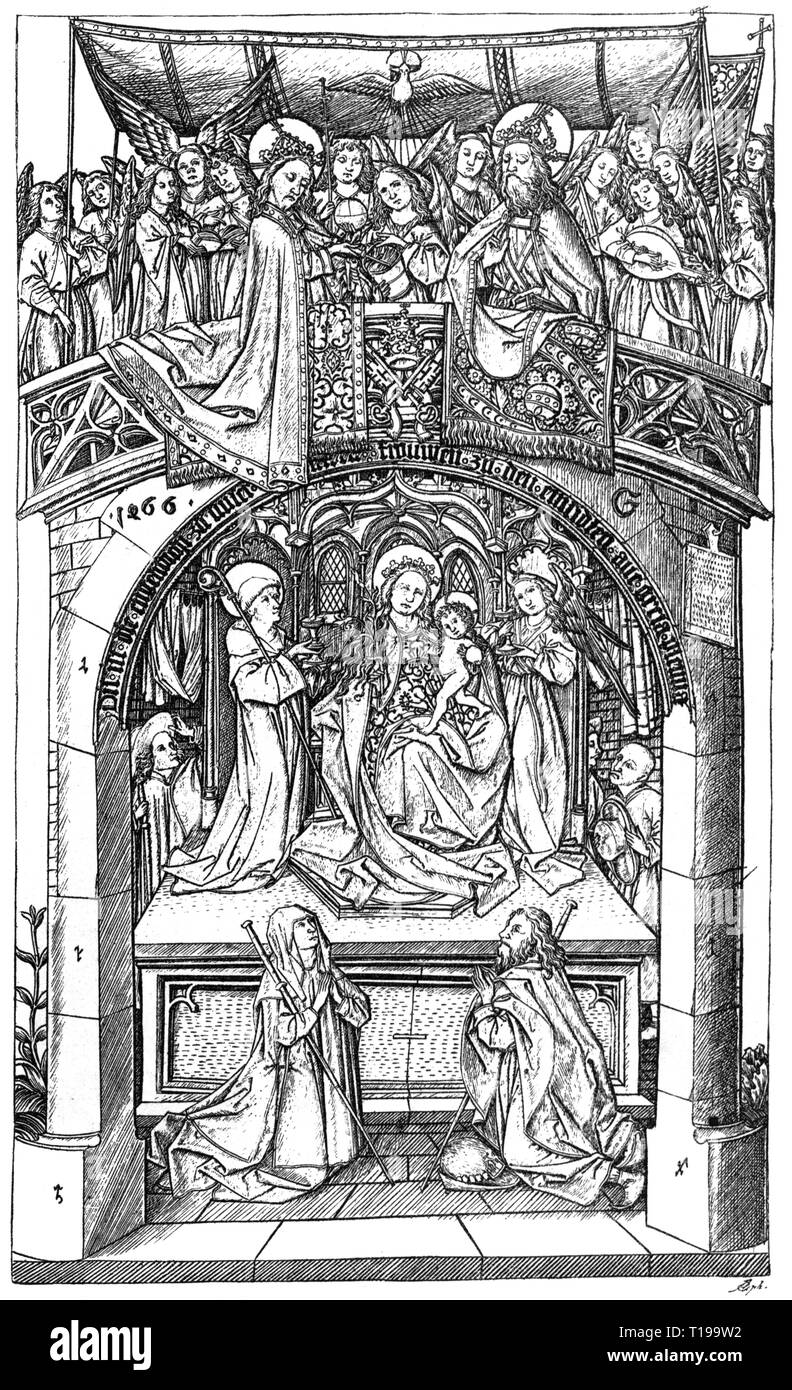 religion, Christianity, Madonna / Mary with child, 'The Large Virgin of Einsiedeln', copper engraving, by Master E.S. (circa 1420 - circa 1468), 1466, 20.6 x 12.3 cm, court library, Vienna, Artist's Copyright has not to be cleared Stock Photo