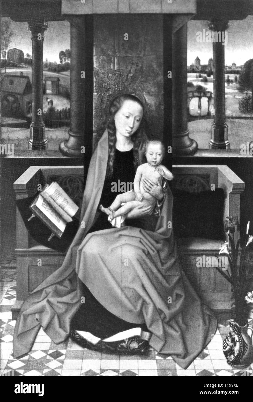 religion, Christianity, Madonna / Mary with child, Mary with child enthronend, painting, by Hans Memling (between 1433 / 1440 - 1494), circa 1480 - 1489, oil on panel, 81 x 55 cm, State Museums, Berlin, Artist's Copyright has not to be cleared Stock Photo