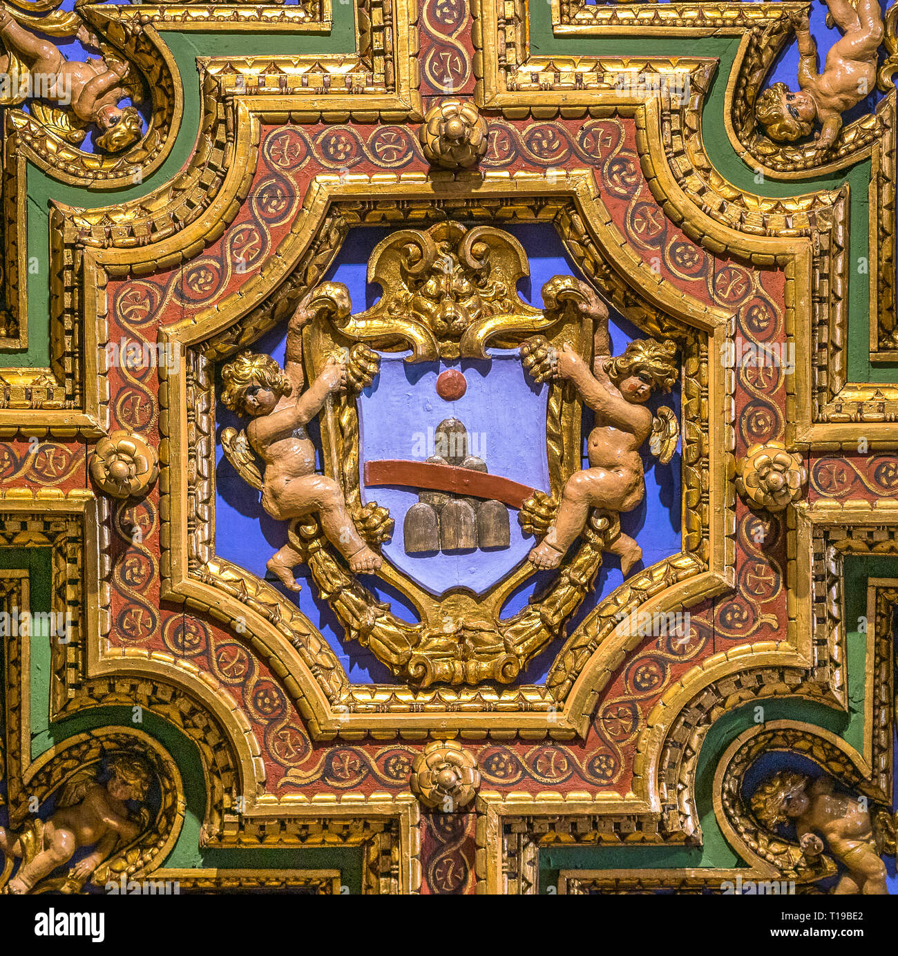 Renzi family coat of arms in the Church of San Girolamo della Carità in Rome, Italy. Stock Photo