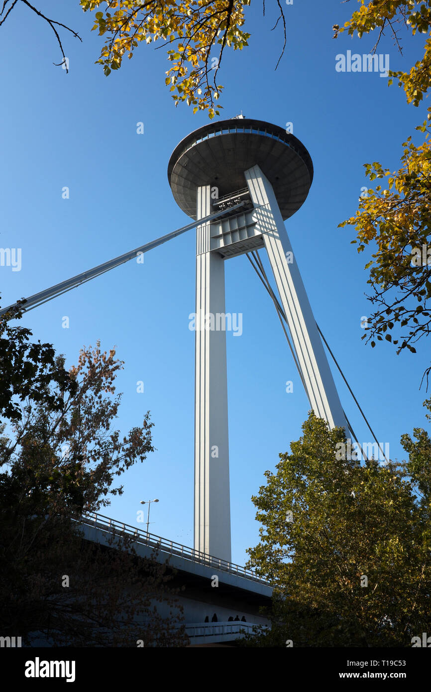 UFO Bridge and Tower, Bratislava, Slovakia Stock Photo