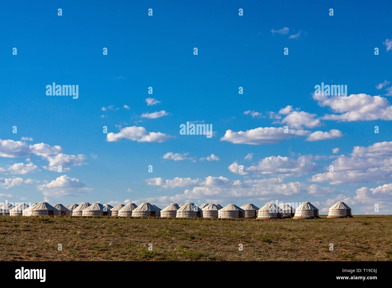 A ger (yurt) camp on the Gegentala grasslands north of Hohhot in Inner Mongolia, China. Stock Photo