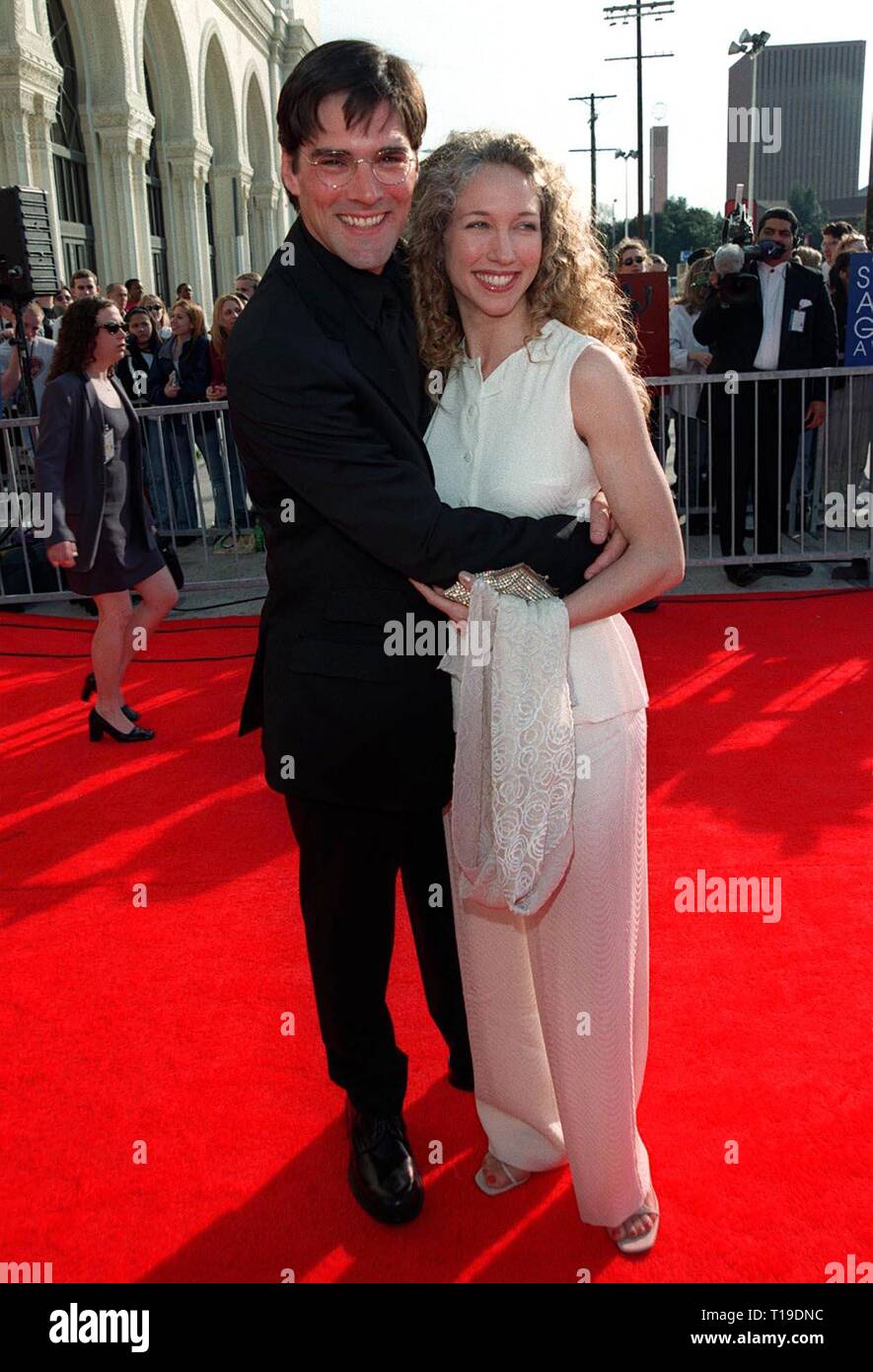 LOS ANGELES, CA - March 8, 1998: 'Dharma & Greg' star THOMAS GIBSON & wife at the Screen Actors Guild Awards in Los Angeles. Stock Photo