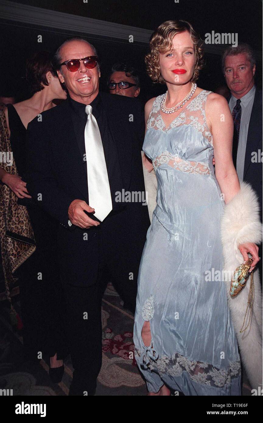 LOS ANGELES, CA - April 23, 1998: Actor JACK NICHOLSON & girlfriend REBECCA BROUSSARD at the National Conference of Christians & Jews Humanitarian Award dinner honoring Viacom chairman Sumner Redstone. Stock Photo