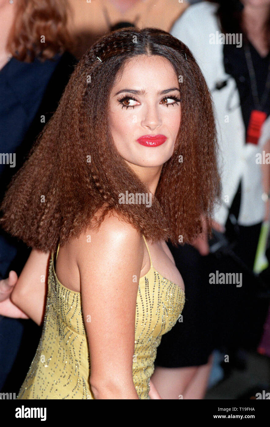 LOS ANGELES, CA - August 24, 1998: Actress SALMA HAYEK at the world premiere, in Hollywood, of her new movie, '54.'  The movie, based on New York's Studio 54 Disco, also stars Mike Myers, Ryan Phillippe & Neve Campbell. Stock Photo