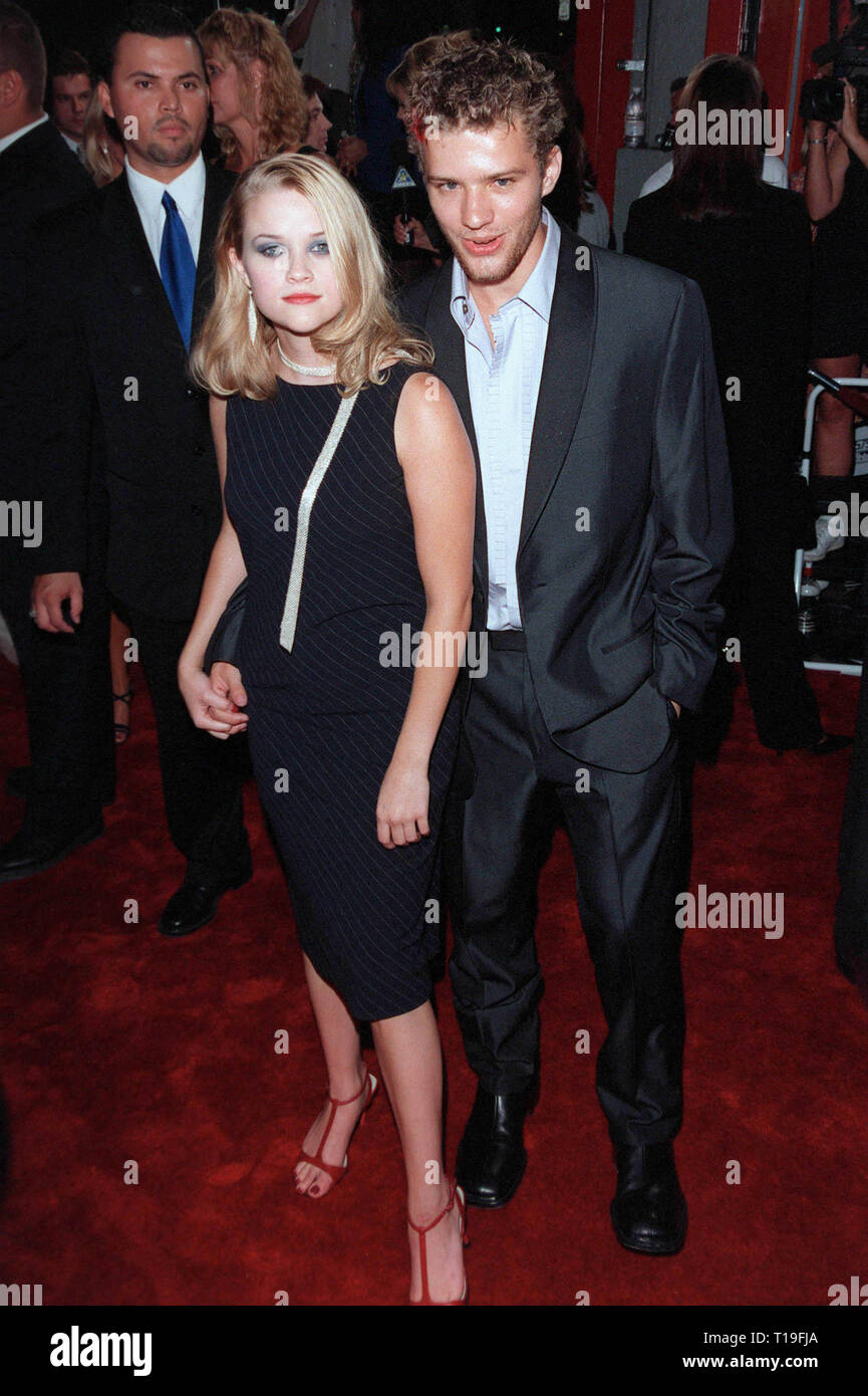 LOS ANGELES, CA - August 24, 1998: Actor RYAN PHILLIPPE & actress girlfriend REESE WITHERSPOON at the world premiere, in Hollywood, of '54.' The movie is based on New York's Studio 54 Disco. Stock Photo