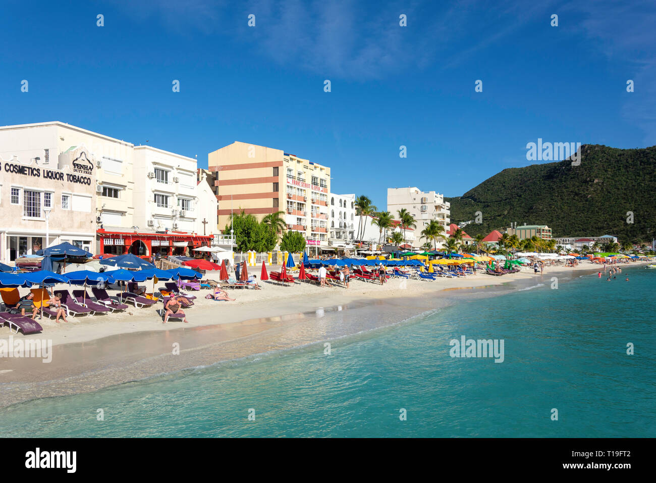 Beach view, Great Bay, Philipsburg, St Maarten, Saint Martin, Lesser Antilles, Caribbean Stock Photo