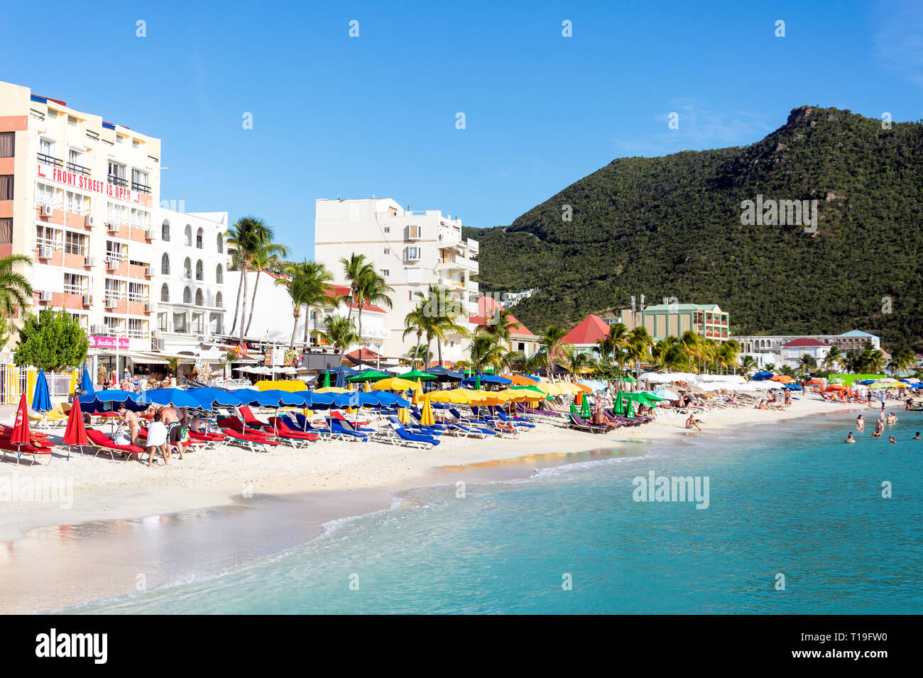 Beach view, Great Bay, Philipsburg, St Maarten, Saint Martin, Lesser Antilles, Caribbean Stock Photo