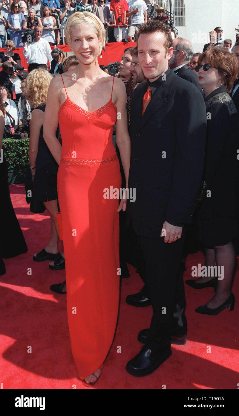 LOS ANGELES, CA - September 14, 1998:  'Dharma & Greg' star JENNA ELFMAN & BODHI ELFMAN at the Emmy Awards in Los Angeles. Stock Photo