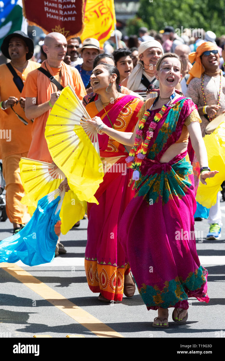 Hare Krishna devotees take part in the Australia Day Parade in Melbourne. Stock Photo