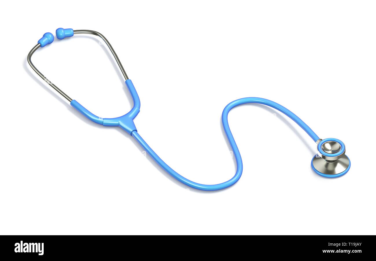 Blue stethoscope 3D rendering illustration isolated on white background ...