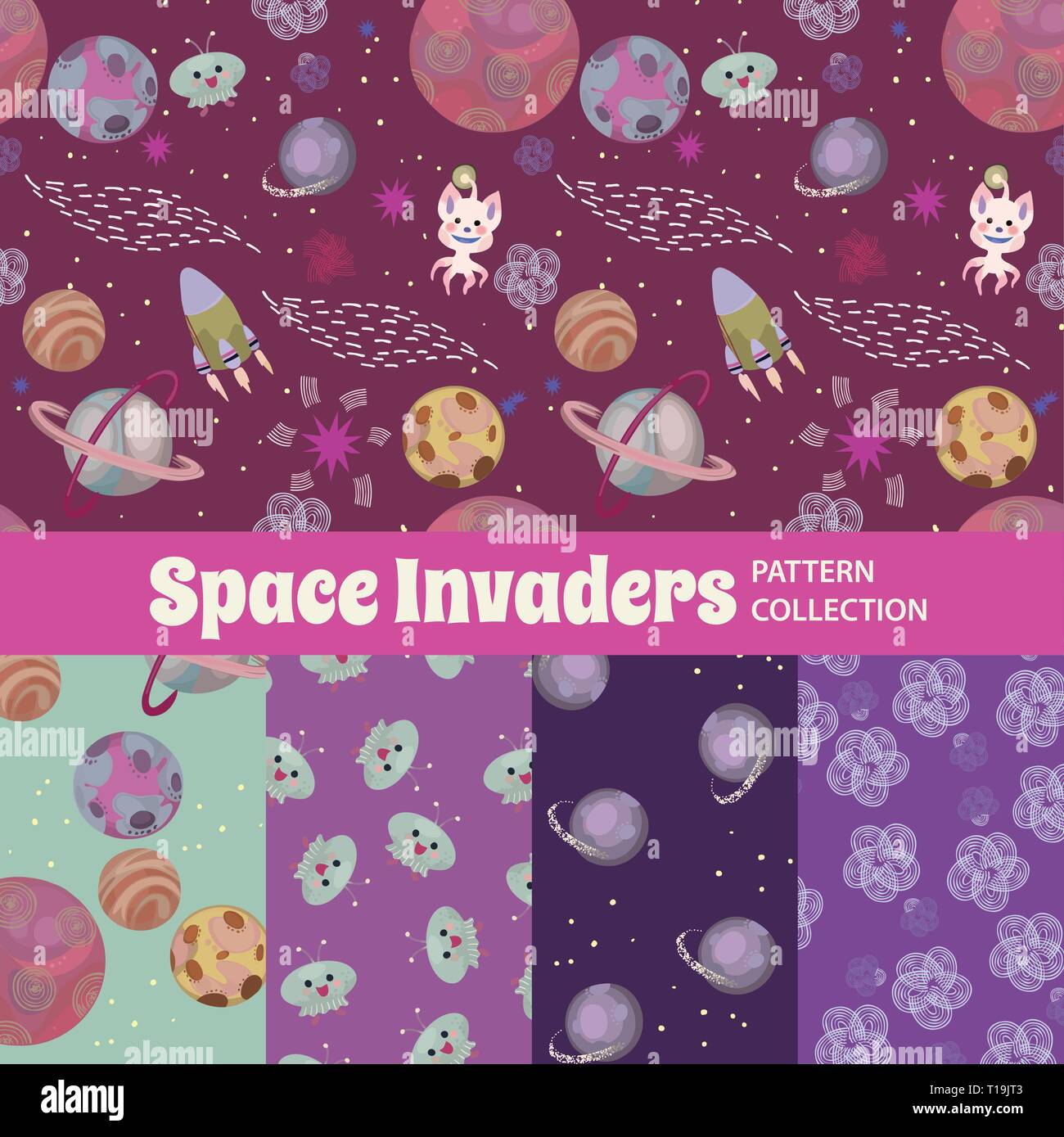 Cute Rainbow Seamless Texture Pattern Collection Stock Vector