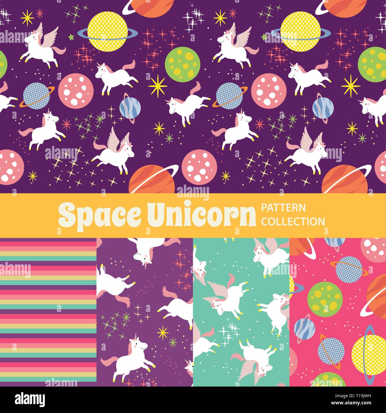 Cute Rainbow Seamless Texture Pattern Collection Stock Vector