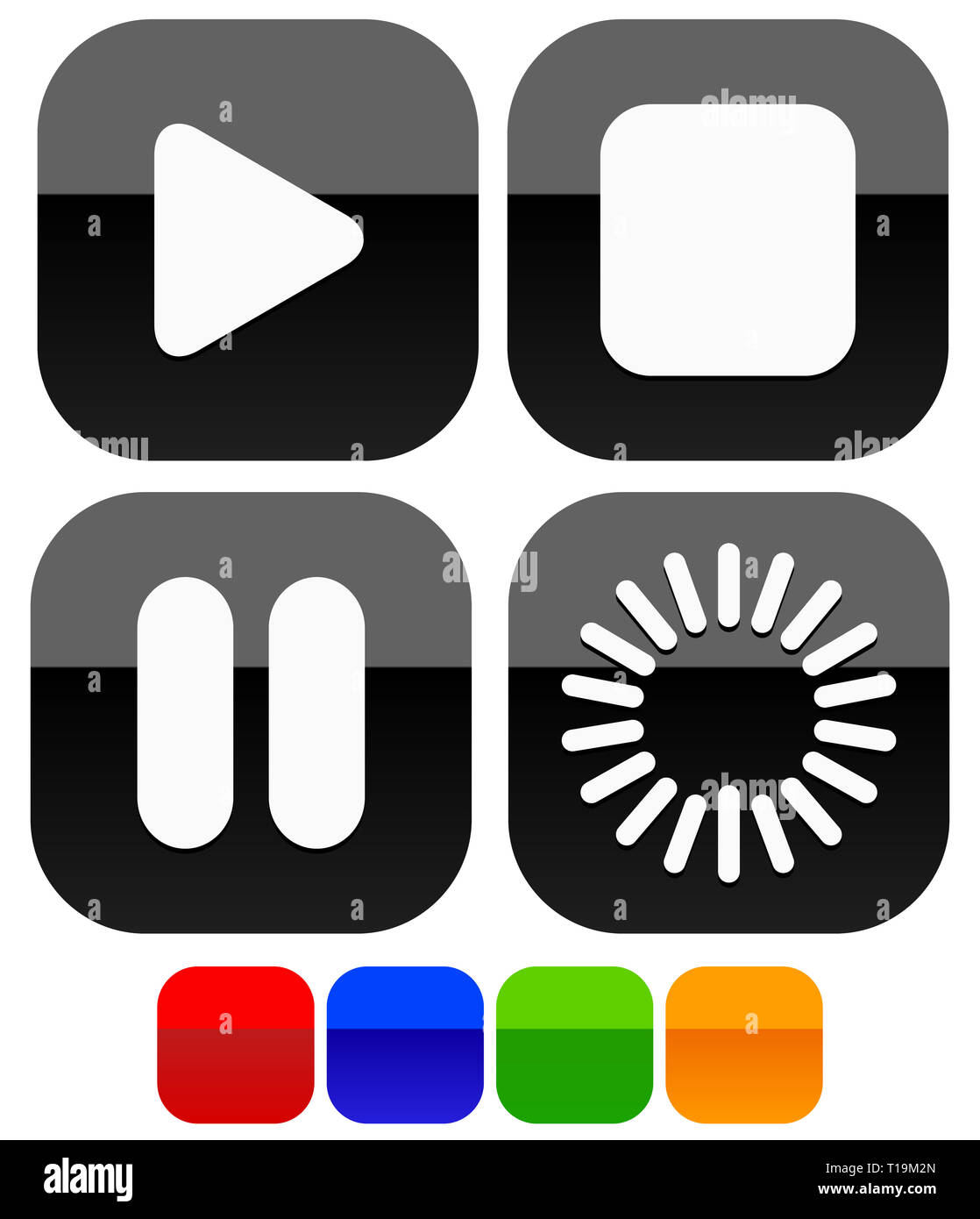 Multimedia, audio, video button set: Play, stop, pause and buffering ...