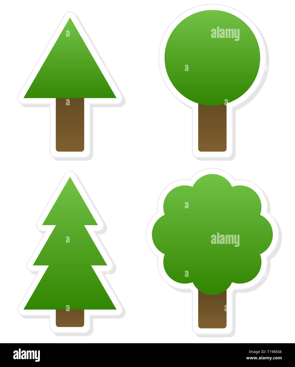 Different tree shapes isolated vector illustration. Tree, forest