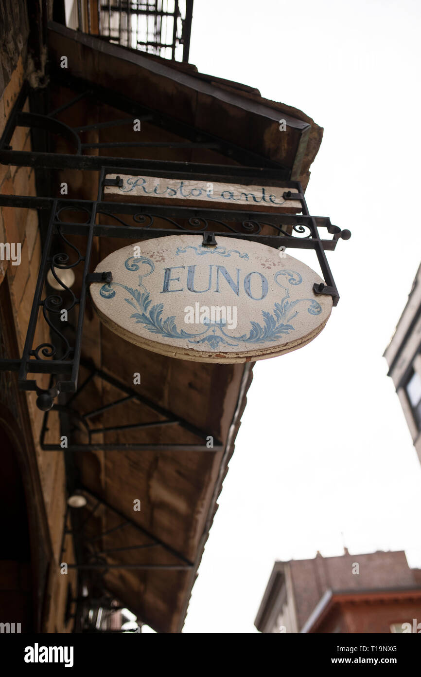 Sign outside Euno Ristorante on Salem Street in the North End of Boston