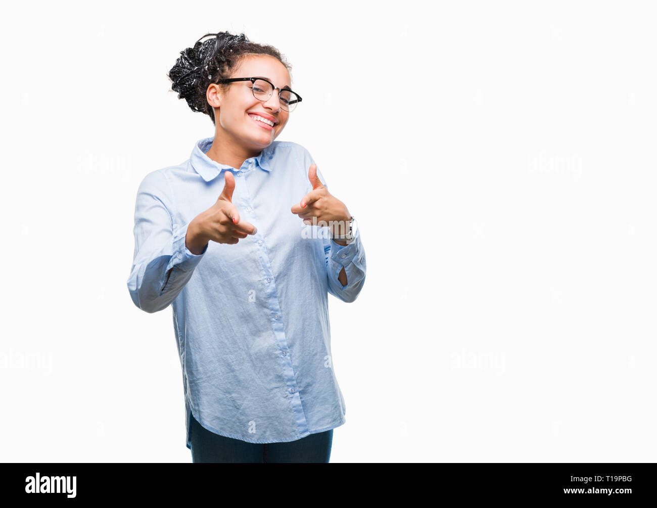 Young Braided Hair African American Business Girl Wearing Glasses