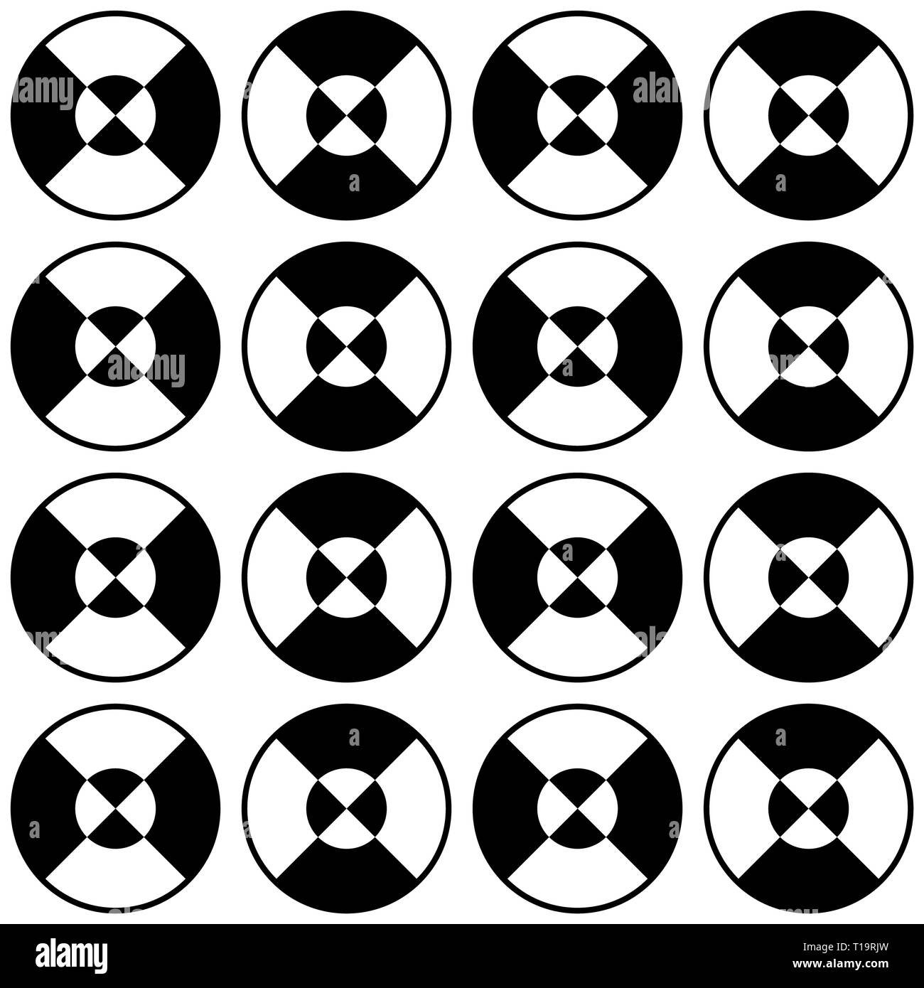 Repeatable minimal pattern with segmented, divided circles Stock Photo