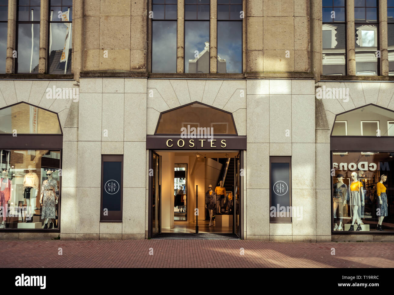 Dordrecht, Netherlands - March 03, 2019: Costes logo on a storefront. Costes, part of The Sting Companies, is originally a Dutch chain of clothing sto Stock Photo