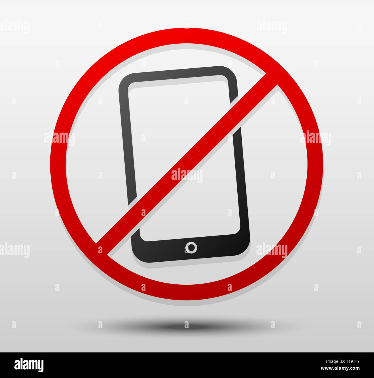Smartphone and probitive sign. Turn off cellphones, mobile phone ban