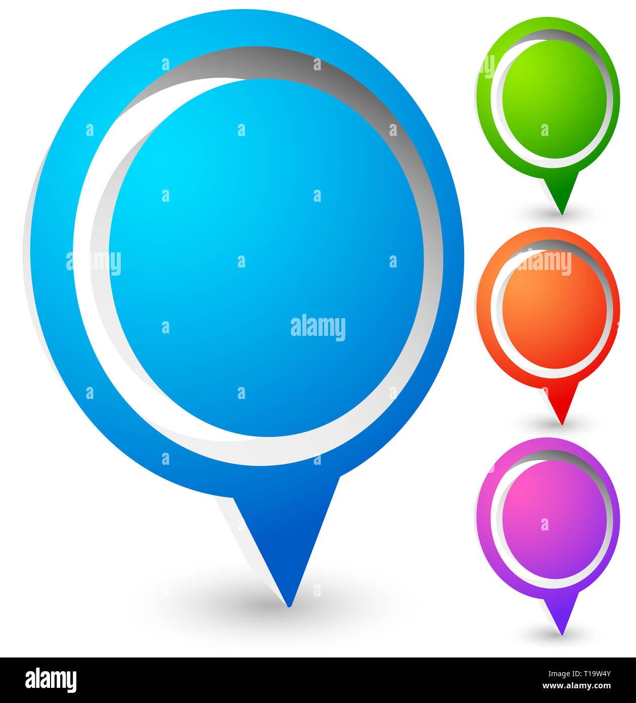 Bright, colorful map marker, map pin vector in 4 colors Stock Photo - Alamy