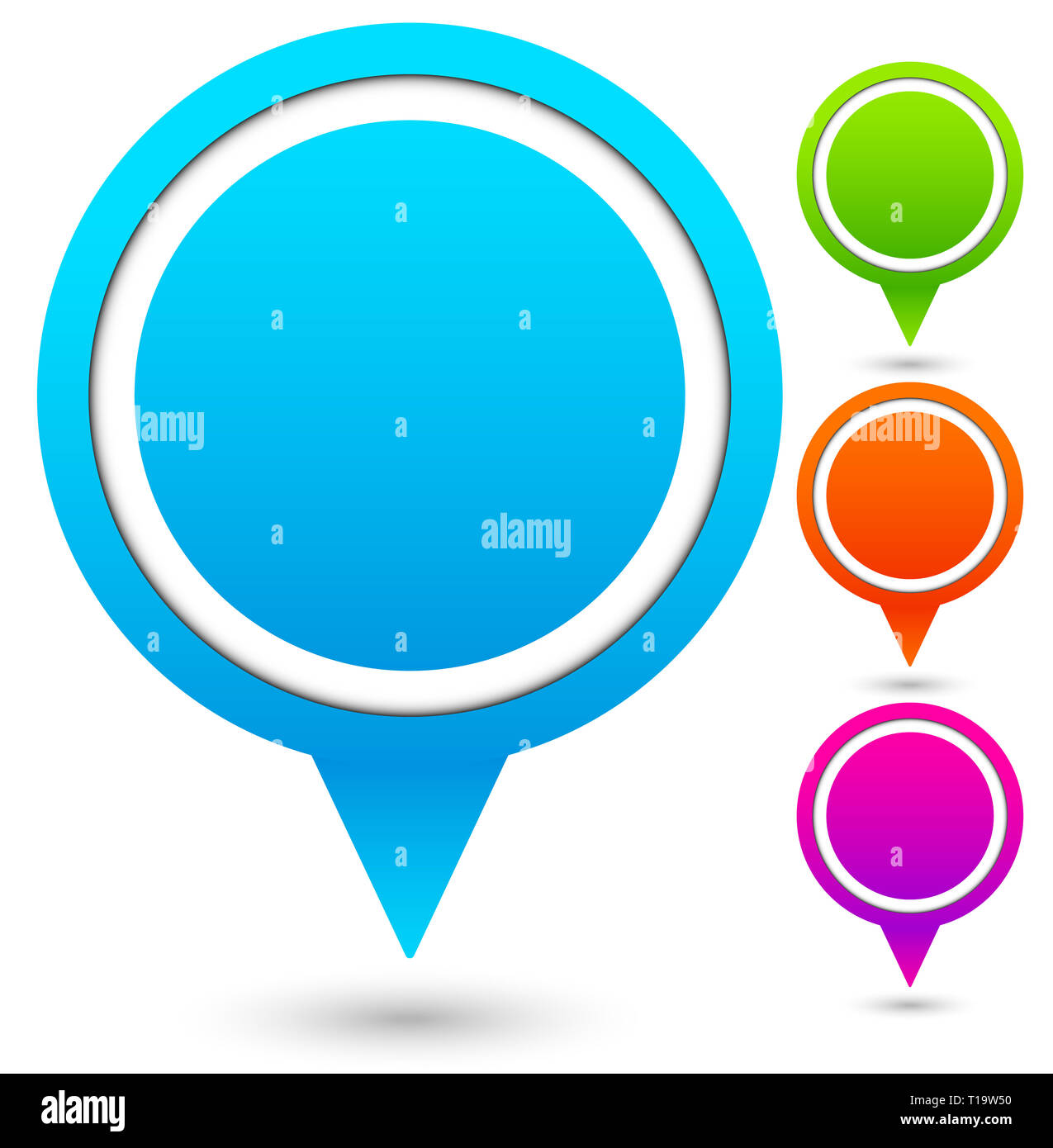 Bright, colorful map marker, map pin vector in 4 colors Stock Photo - Alamy