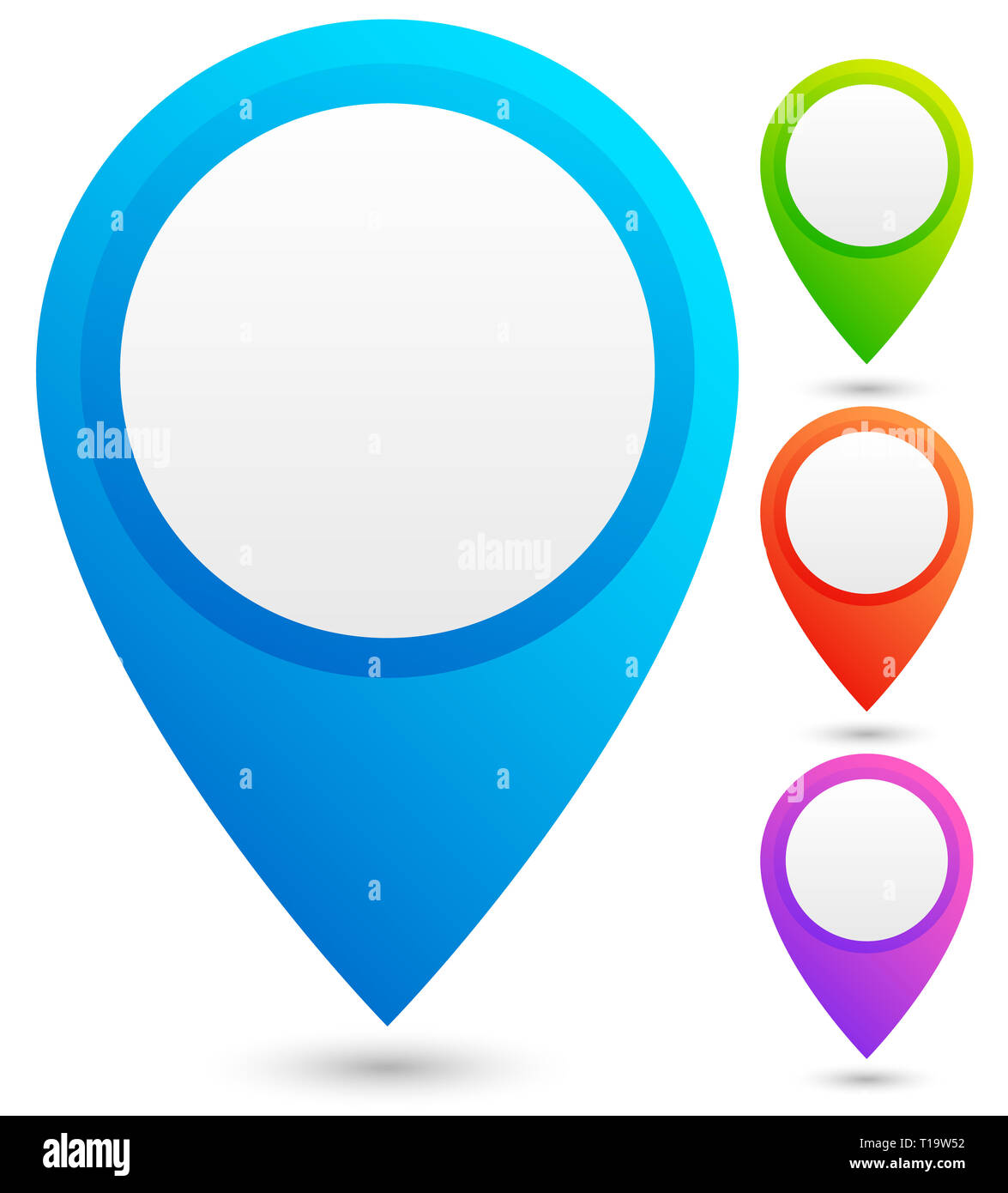 Bright, colorful map marker, map pin vector in 4 colors Stock Photo - Alamy