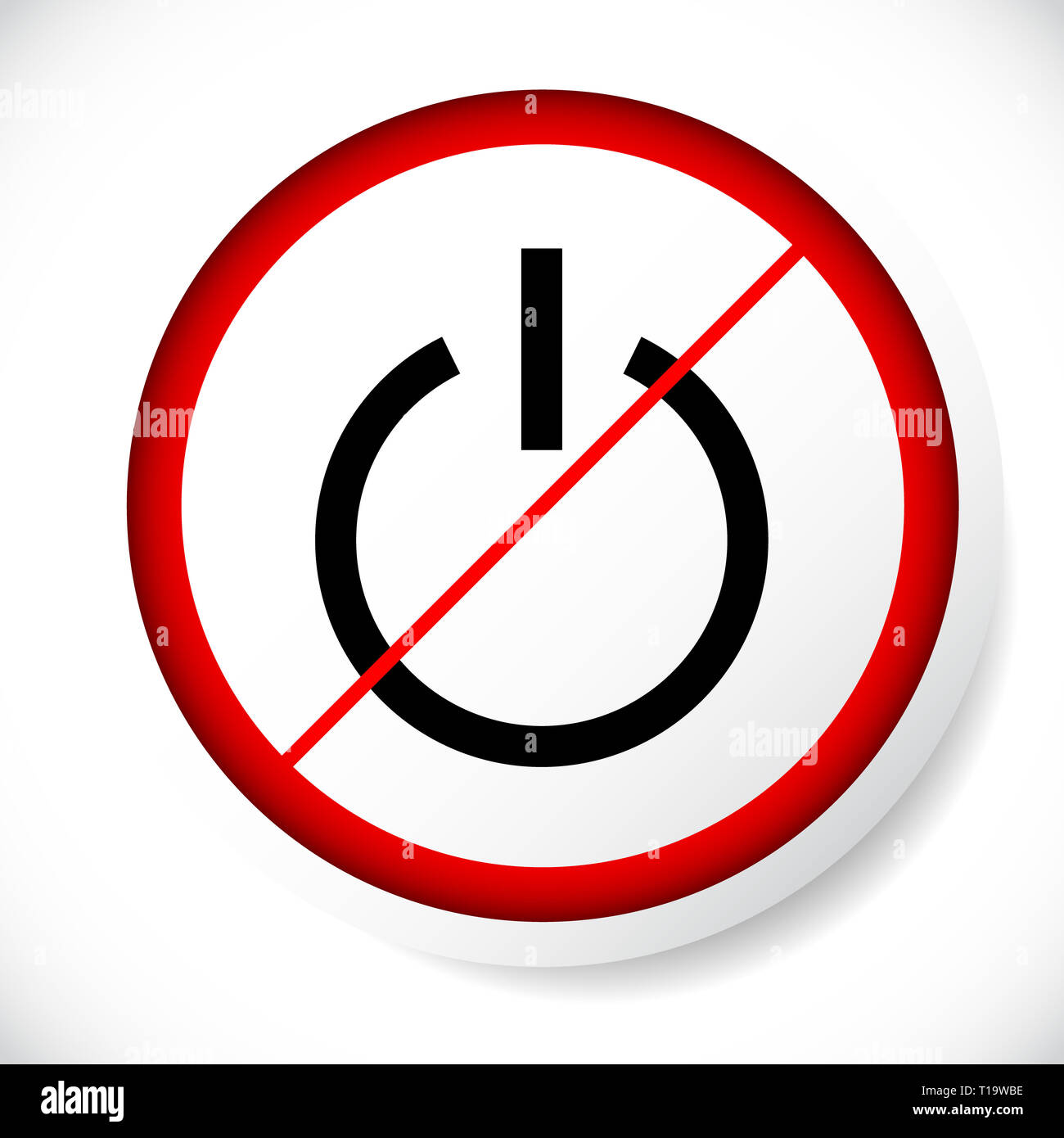 Power symbol and prohibition sign. Black out, no electricity, turn off