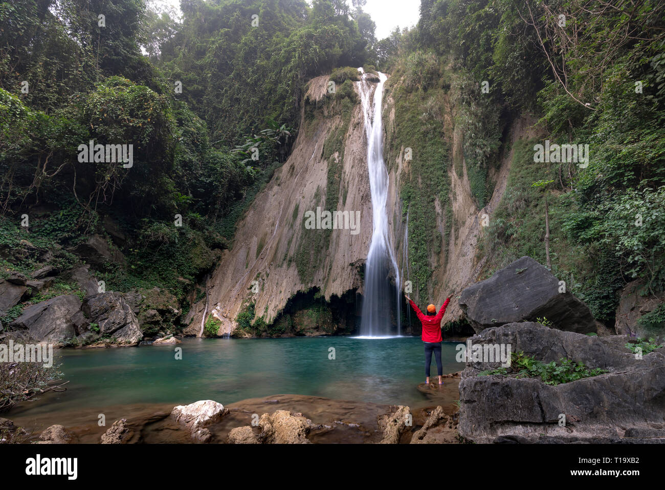 The beauty of Khuoi Nhi waterfall in Thuong Lam, Na Hang, Tuyen Quang Province, Vietnam Stock Photo