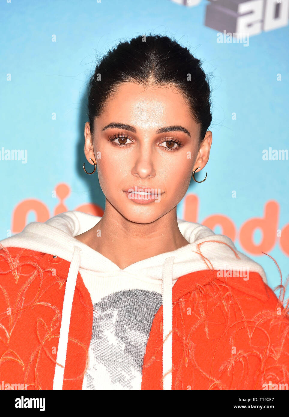 LOS ANGELES, CA - MARCH 23: Naomi Scott attends Nickelodeon's 2019 Kids' Choice Awards at Galen Center on March 23, 2019 in Los Angeles, California. Stock Photo