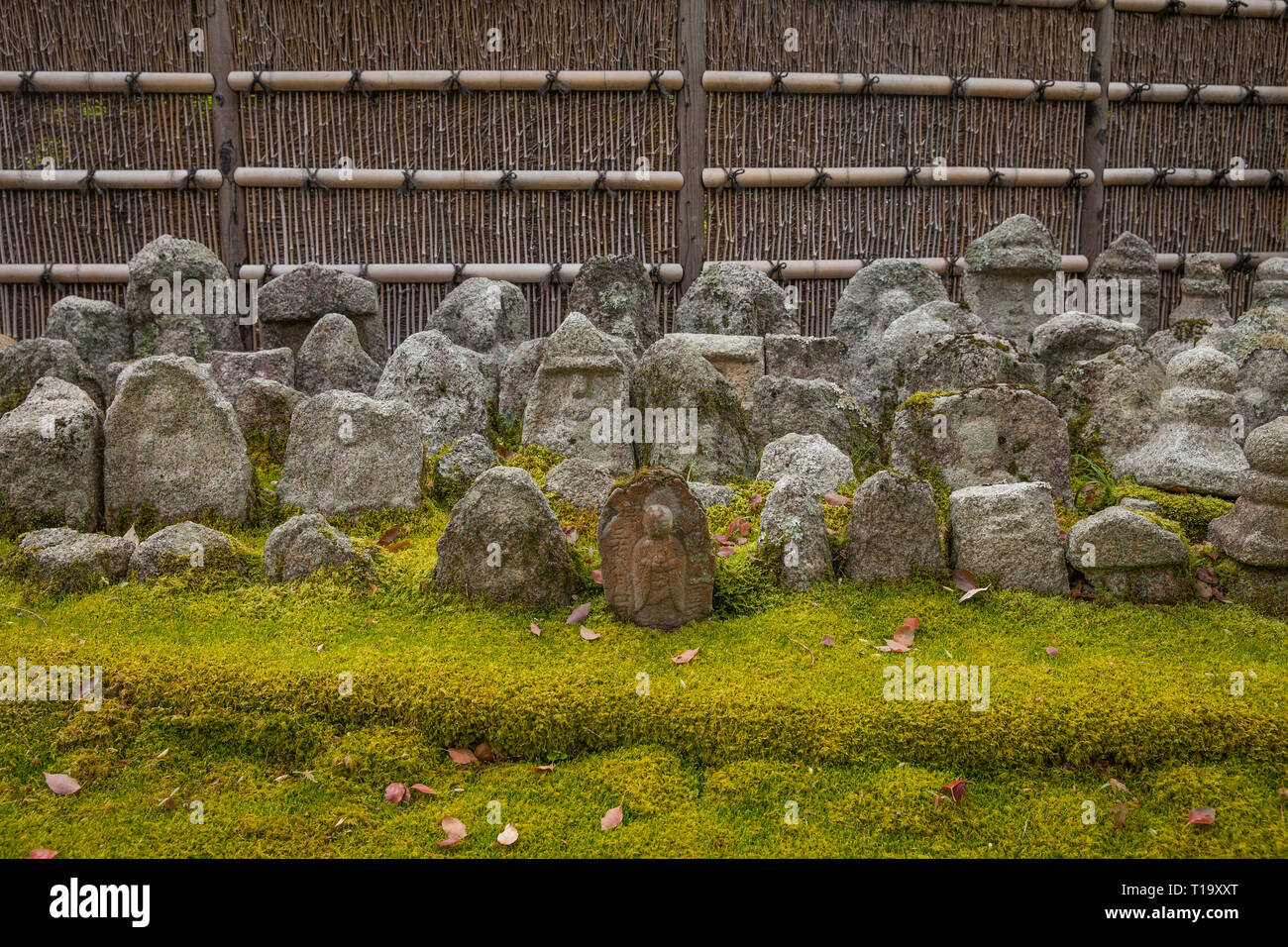 Stone images at Adashino Nembutsu-ji, a temple and cemetery in the Arashiyama area of northwest Kyoto. Paupers and those without next of kin were buri Stock Photo