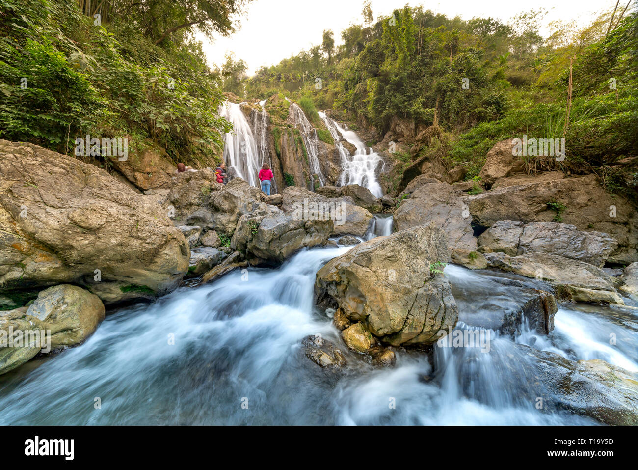 Go Lao waterfall, Mai Chau district, Hoa Binh province, Vietnam - January 4, 2019: The beauty of Go Lao waterfall in Mai Chau district, Hoa Binh provi Stock Photo