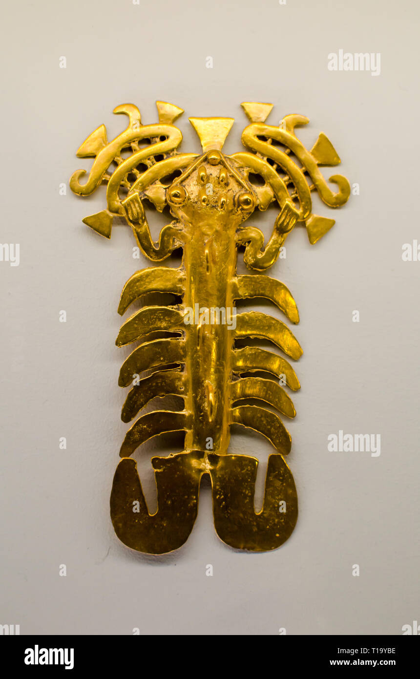 Gold lobster exhibited at Costa Rica Gold Museum in San Jose Stock Photo