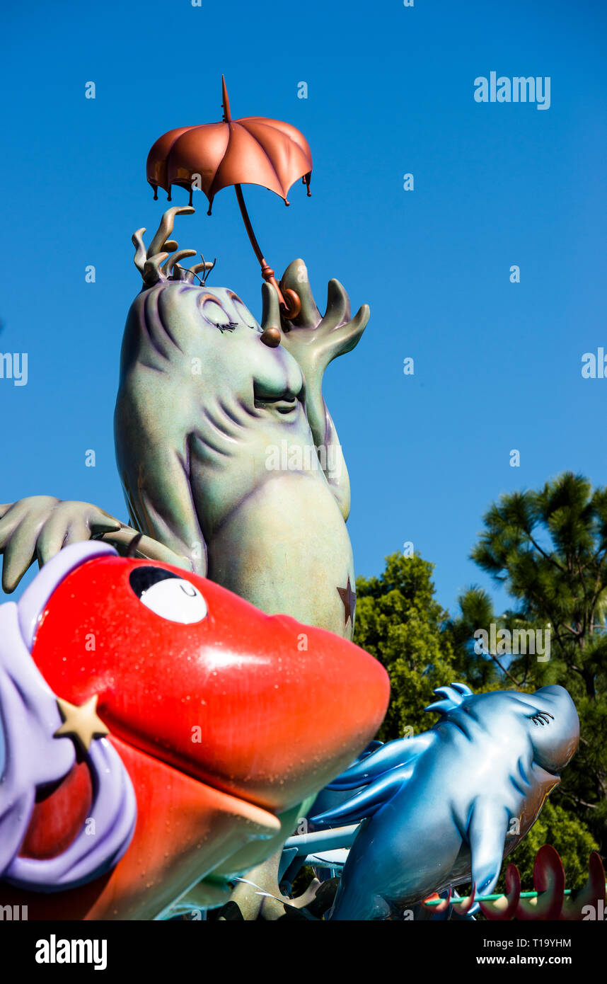 Gigantic Dr. Seuss Hollywood characters at Universal Studios, Islands of Adventure theme park. Stock Photo