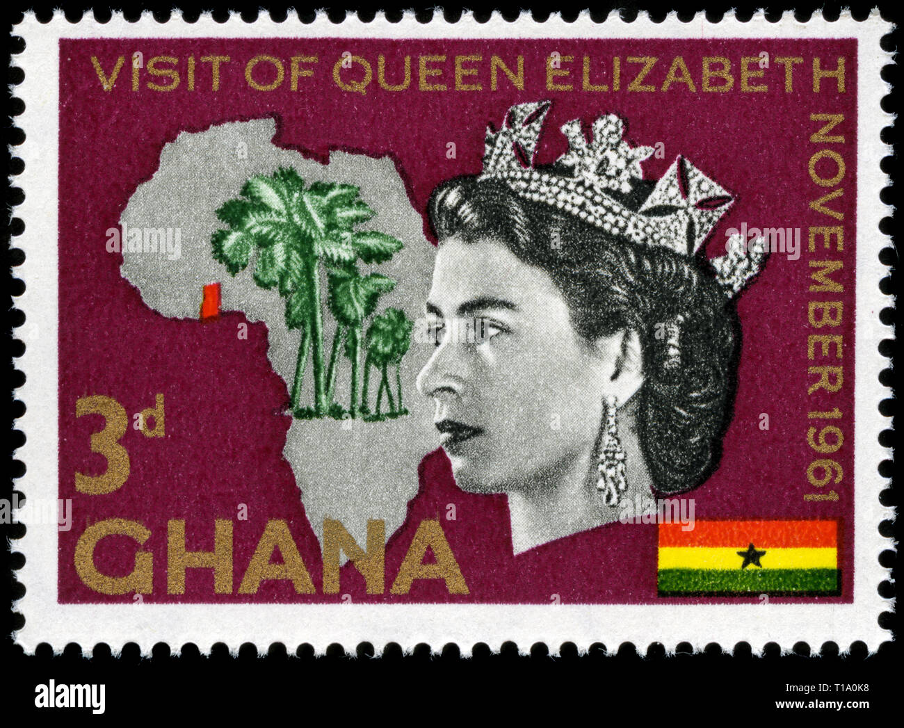 Postage stamp from Ghana in the Royal Visit series issued in 1961 Stock Photo