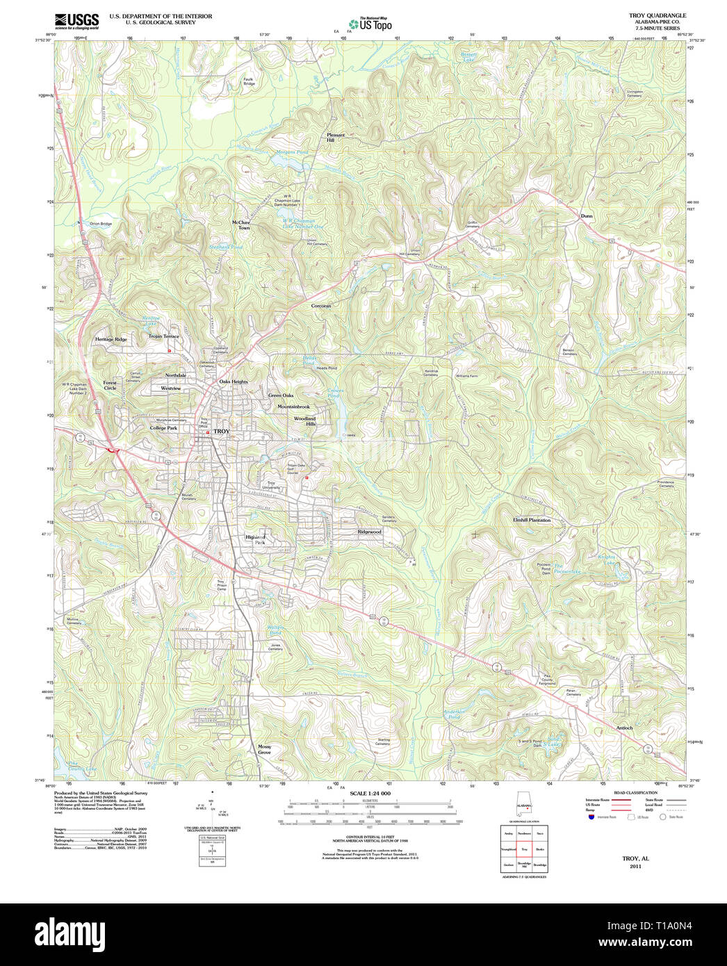 USGS TOPO Map Alabama AL Troy 20110912 TM Stock Photo